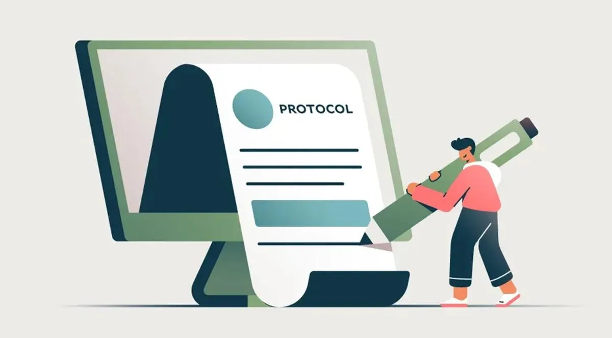 Illustration of person interacting with trial protocol on a computer