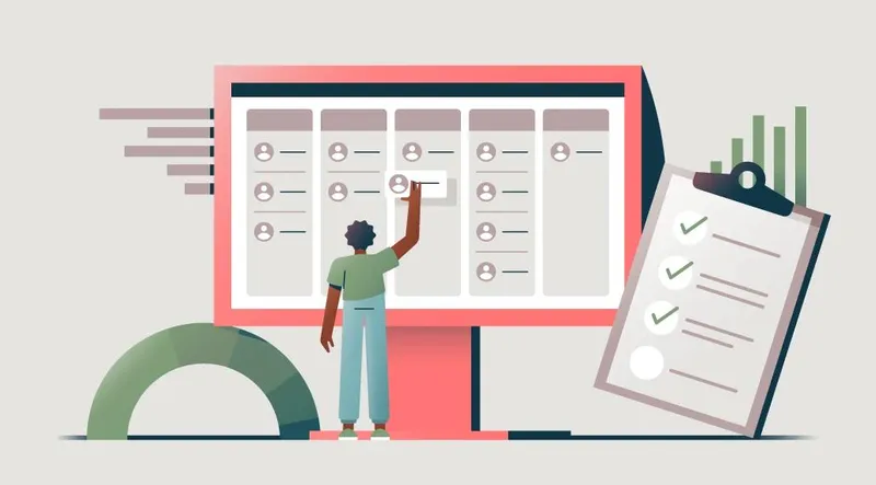 Illustration of a person interacting with patient trial information for a site