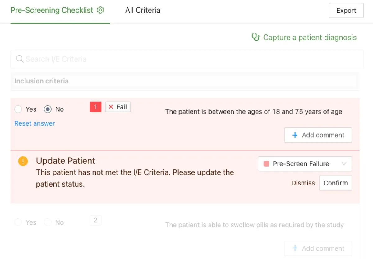 Pre-screening checklist