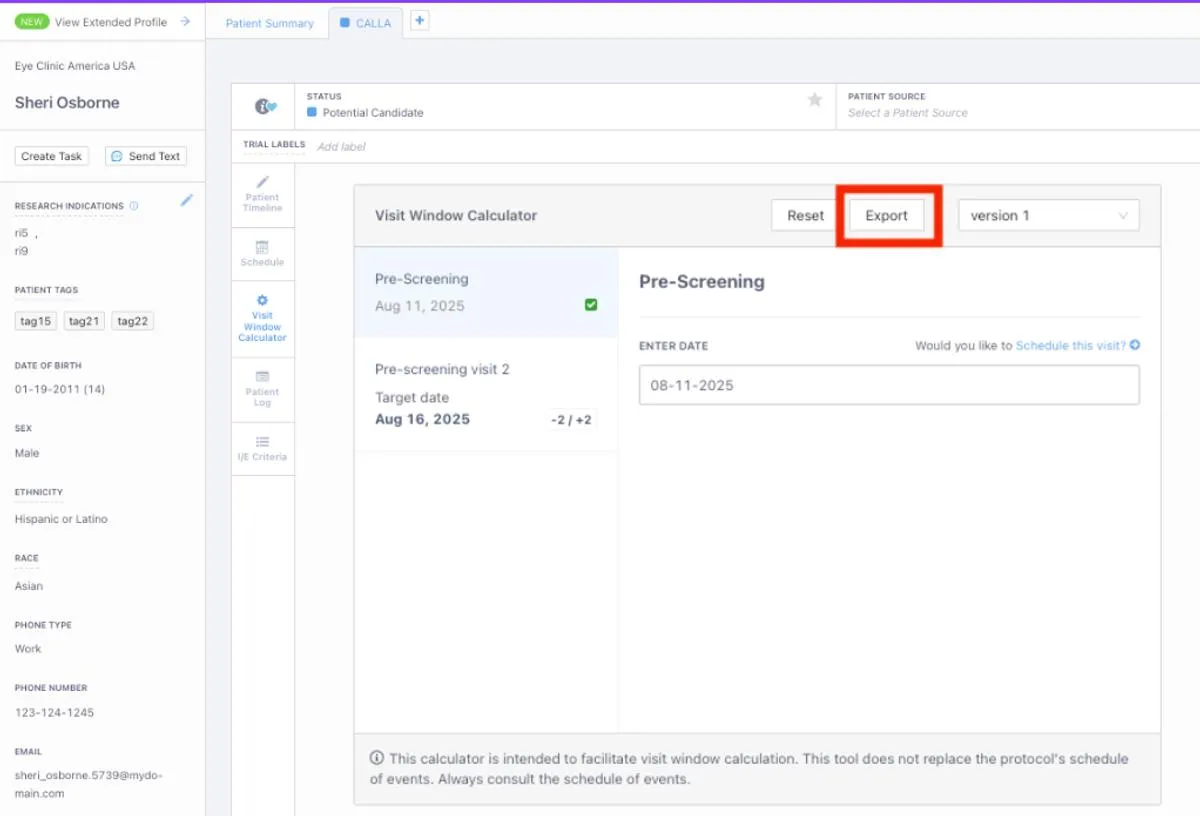 Export calculated dates screenshot