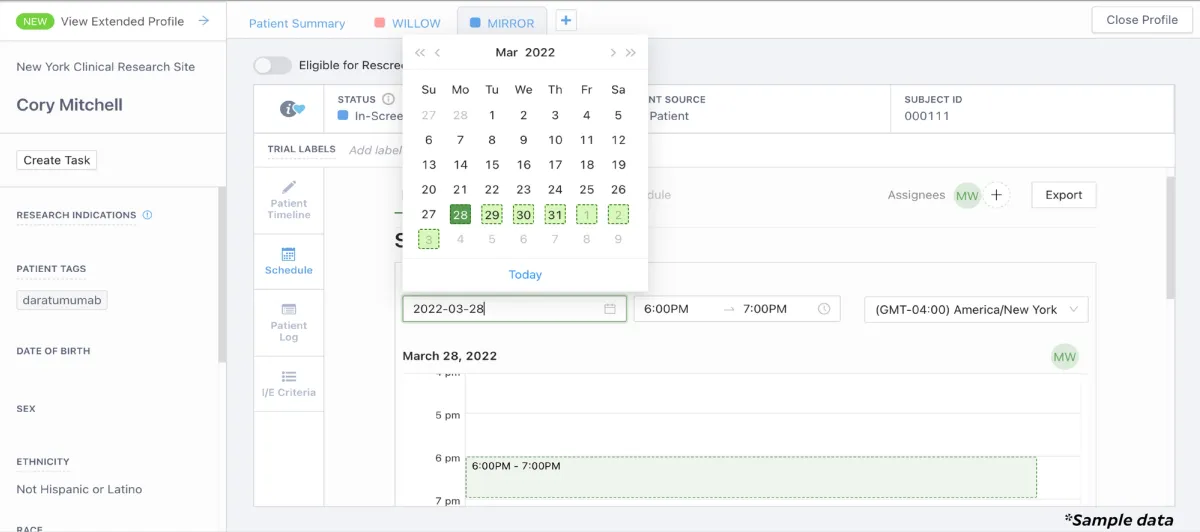 Visit schedule in the patient profile