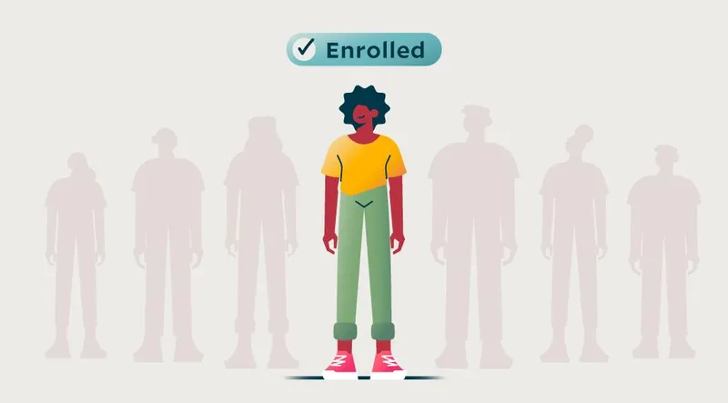 Illustration of a person in a group labeled as enrolled