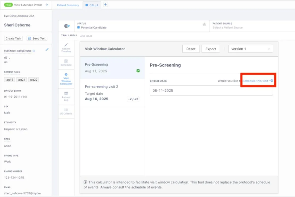 Schedule this visit screenshot