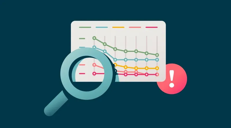 Illustration of a magnifying glass inspecting a chart, representing data analysis