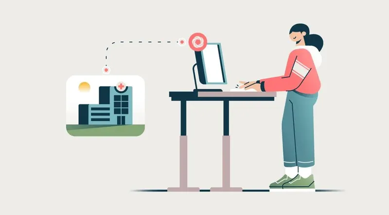 Woman at a computer looking at trial and site info