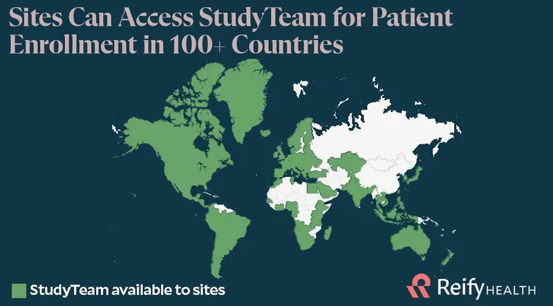 Map showing the countries where sites can access StudyTeam
