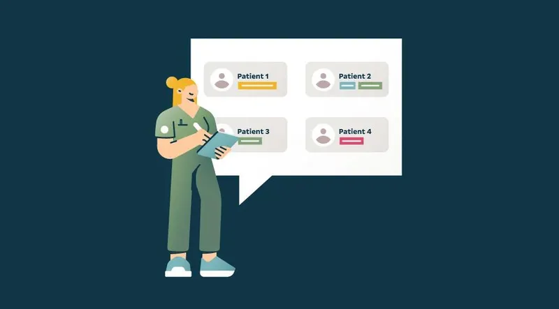 Illustration of site staff interacting with patient information