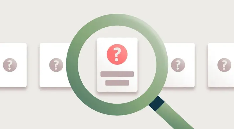 Magnifying glass inspecting a card in a row of cards